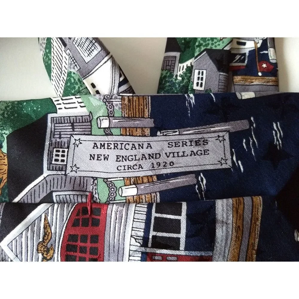 TANGO MAX RAAB Mens Neck Tie 100% Silk Americana Series New England Village Boat